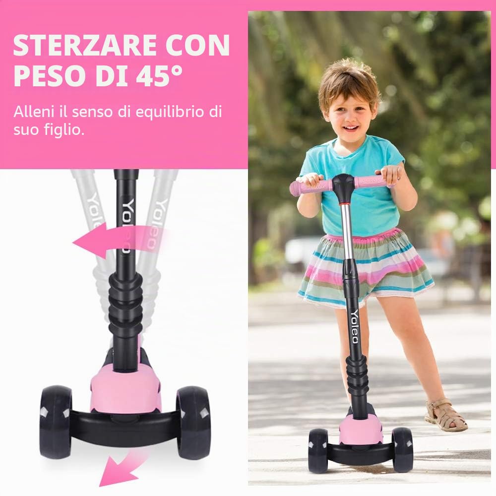 YOLEO Monopattino per Bambini 3-in-1, Monopattino 3 Ruote Lampeggianti in LED, Kids Scooter, Con Sedile Estraibile/Monopattino Bambini 2 a 8 Anni, Carico Massimo 50 Kg, Regalo per Bambini