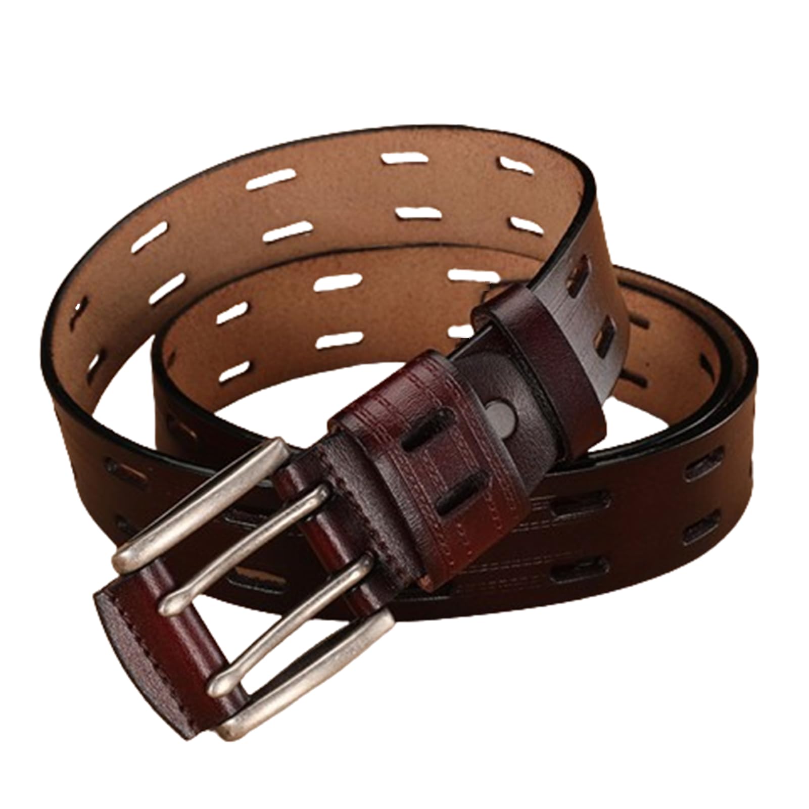 Cinturón De Cuero Plena Flor Resistente, Hebilla Rodillo Doble Punta 1 3/8 Pulgada, Cinturón Trabajo Informal Hecho A Mano For Jeans, Negro 120 Cm