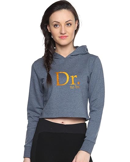 Denim Womens Printed Crop Hoodie