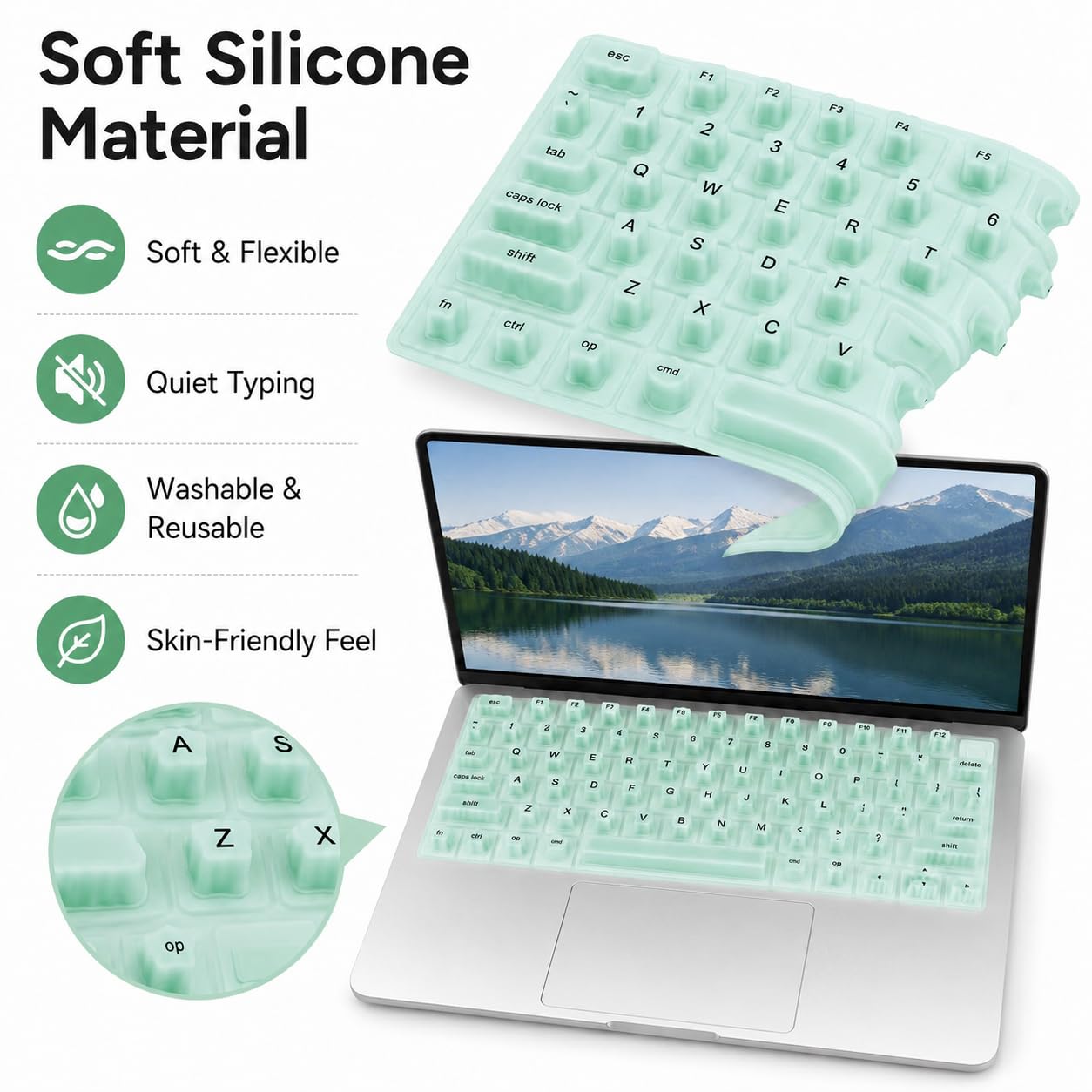 Tappi copritastiera per unghie lunghe in acrilico, copritasti rialzati in silicone per MacBook Pro/Air 13"/14"/16" 2020-2025, digitazione e protezione lunghi adatti alle unghie, ultra sottili (verde)