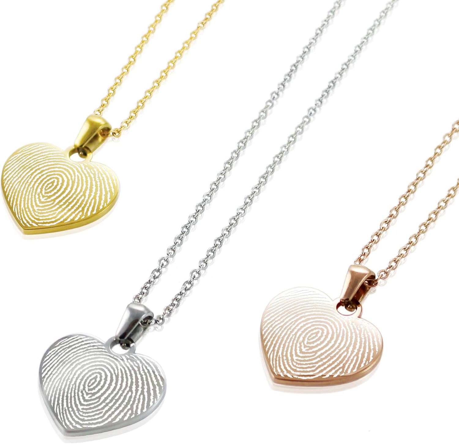 AnnBijoux Actual Fingerprint Heart Necklace Woman Engraved Fingerprint Jewelry Stainless Steel Heart Pendant Personalized Bereavement Memorial Charm
