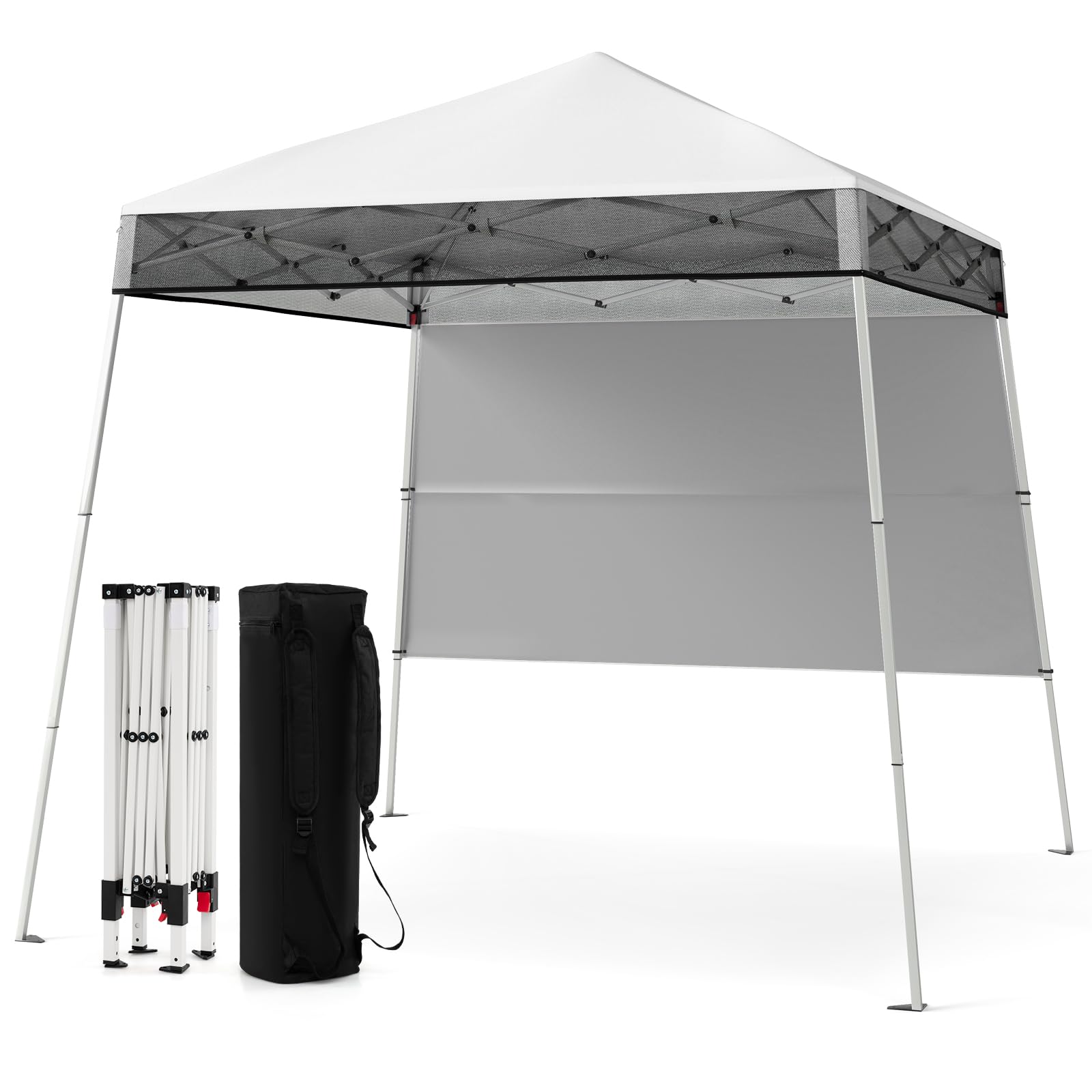 COSTWAY Carpa Plegable 1,8x1,8 m, Pop up, Cenador para Jardin con 1 Pared Lateral, Altura Ajustable, Bolsa de Transporte, Pergola Pabellón de Jardin Camping Picnic (Blanco)