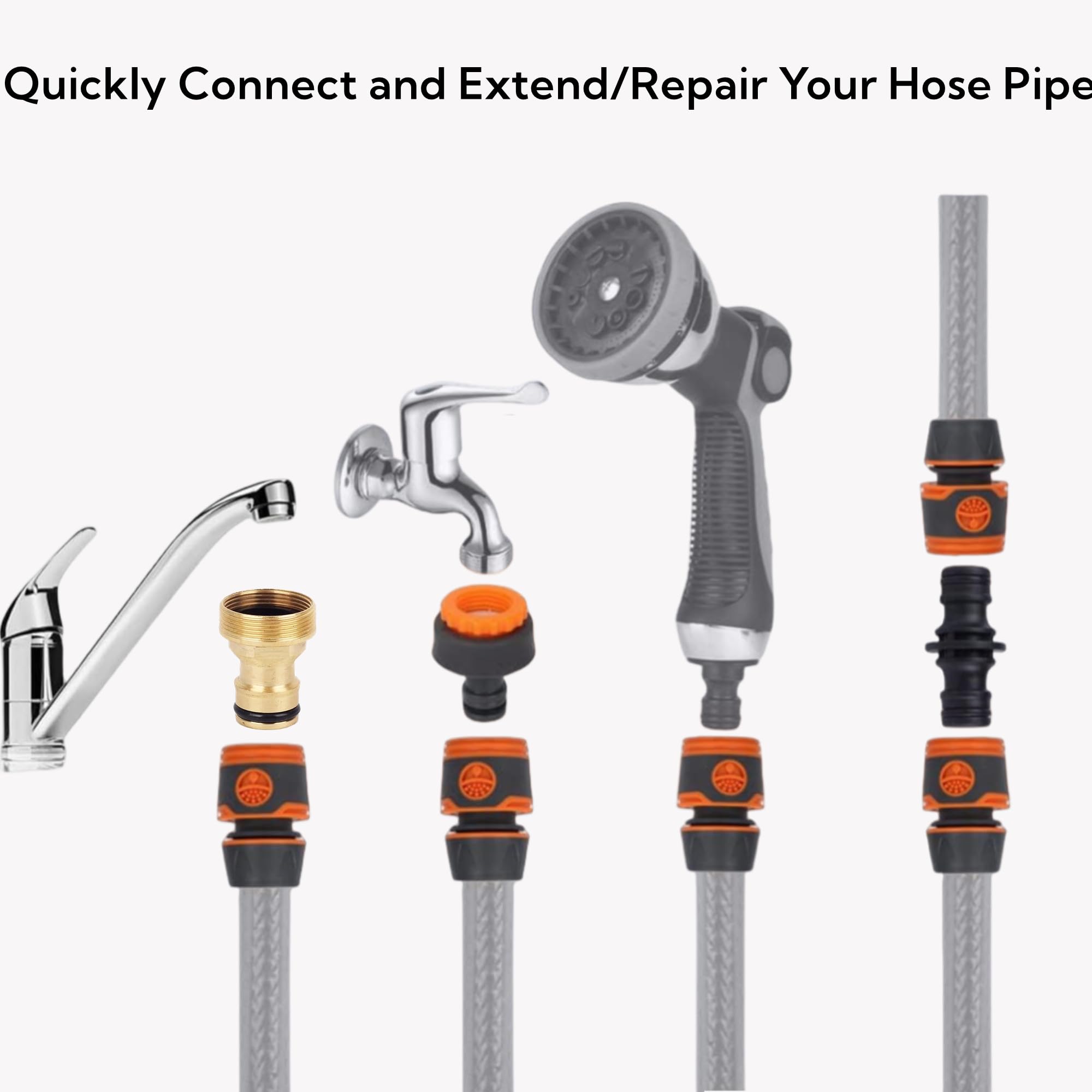 Garden Hose Connector Set - 6 Quick Connectors, 2 Universal Tap Adapters (3/4'' & 1/2'') and 2 Double Male Connectors - Image 2