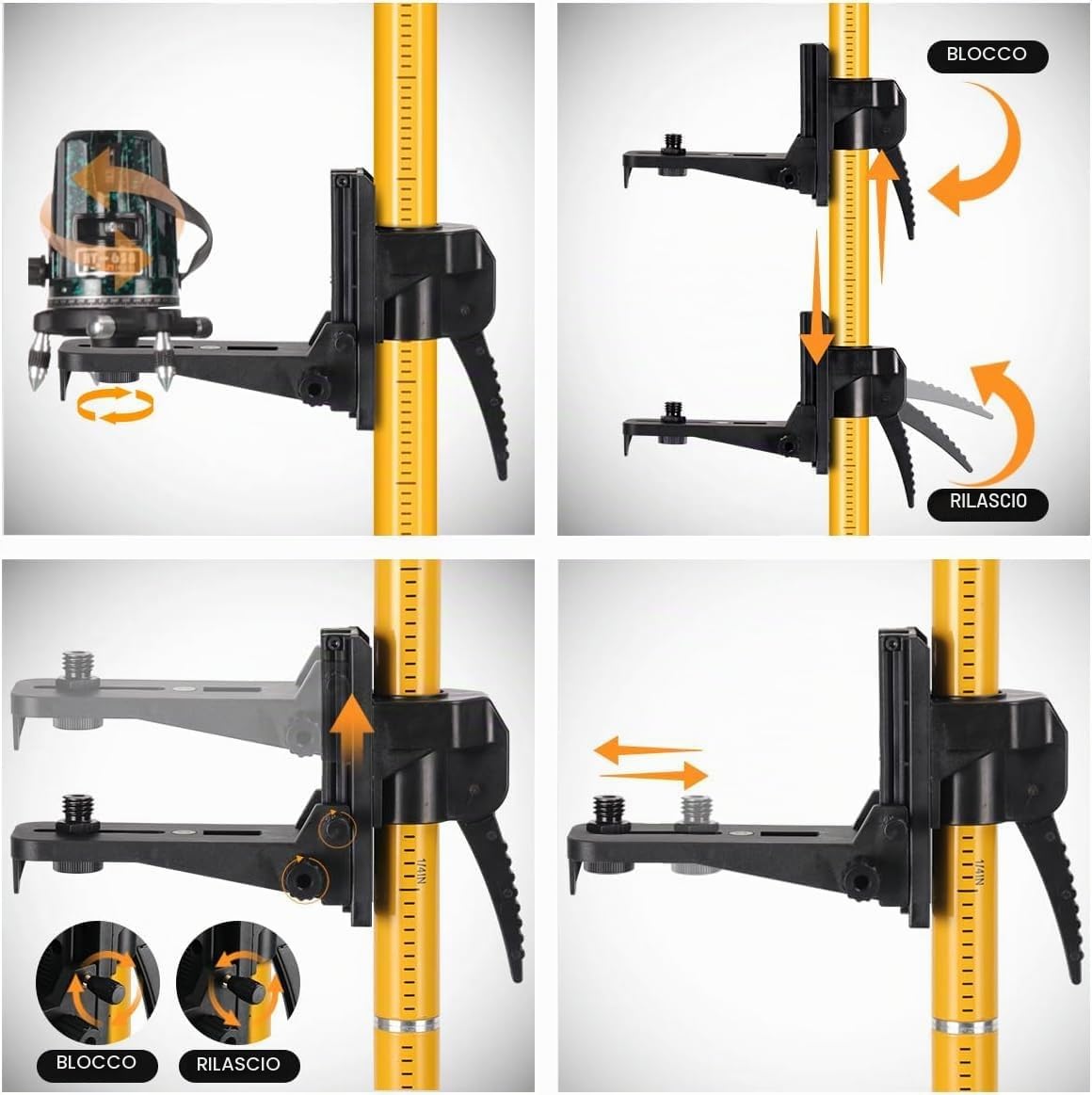 Asta telescopica per livellamento laser con treppiede, allungabile fino a 4,2 m, con supporto laser da 1/4" x 20", con dado adattatore da 5/8"-11