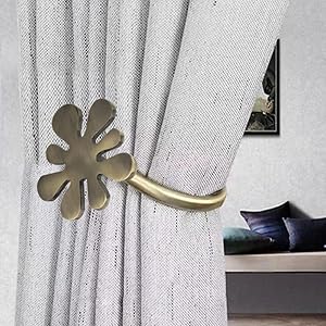 Chitra 2 Pcs Curtain Holdback for Curtains Wall Mounted Metal Drapery Hook for Door Window Treatment - Flower Tie Bak (Antique Brass)