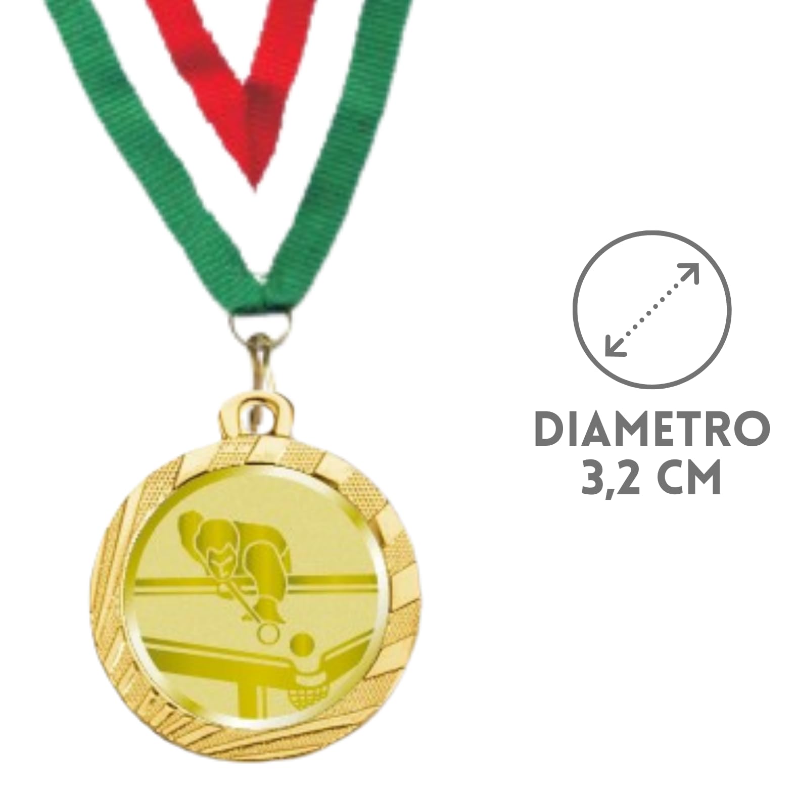 Stock Medaglie Personalizzate Premiazioni Biliardo da 3,2 cm con Laccetto Medaglia Personalizzabili in Metallo con Stampa Personalizzata, Sport | 23.00.32.R