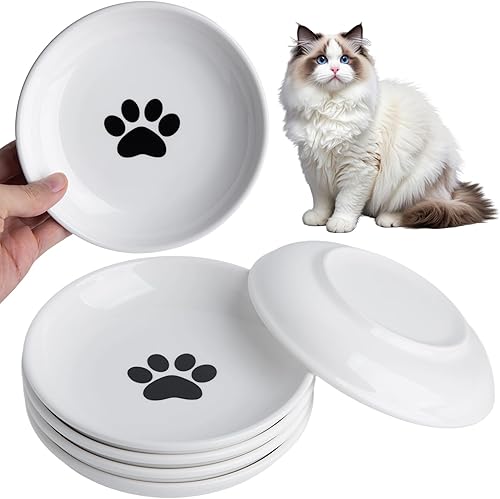 Miniatura 7 de Juego de 6 cuencos de comida para gatos, cuencos de cerámica para gatos, antifatiga y antibigotes, platos anchos y poco profundos para alimentos Sin