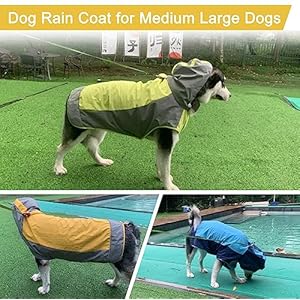 Dog Raincoat,Dog Waterproof Jacket,Reflective Dog Jacket with Hoodie,Lightweight Dog Poncho Slicker,Dog Rain Coat for Medium Large Dogs (Yellow, XXX-Large)