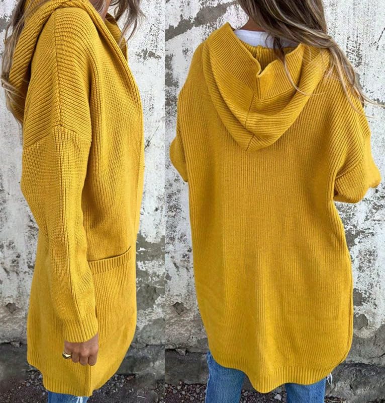 Cozy Hooded Knit Cardigan Women, Long Sleeve Button Front Cable Knit Long Open Front Cardigan Sweaters with Pockets4
