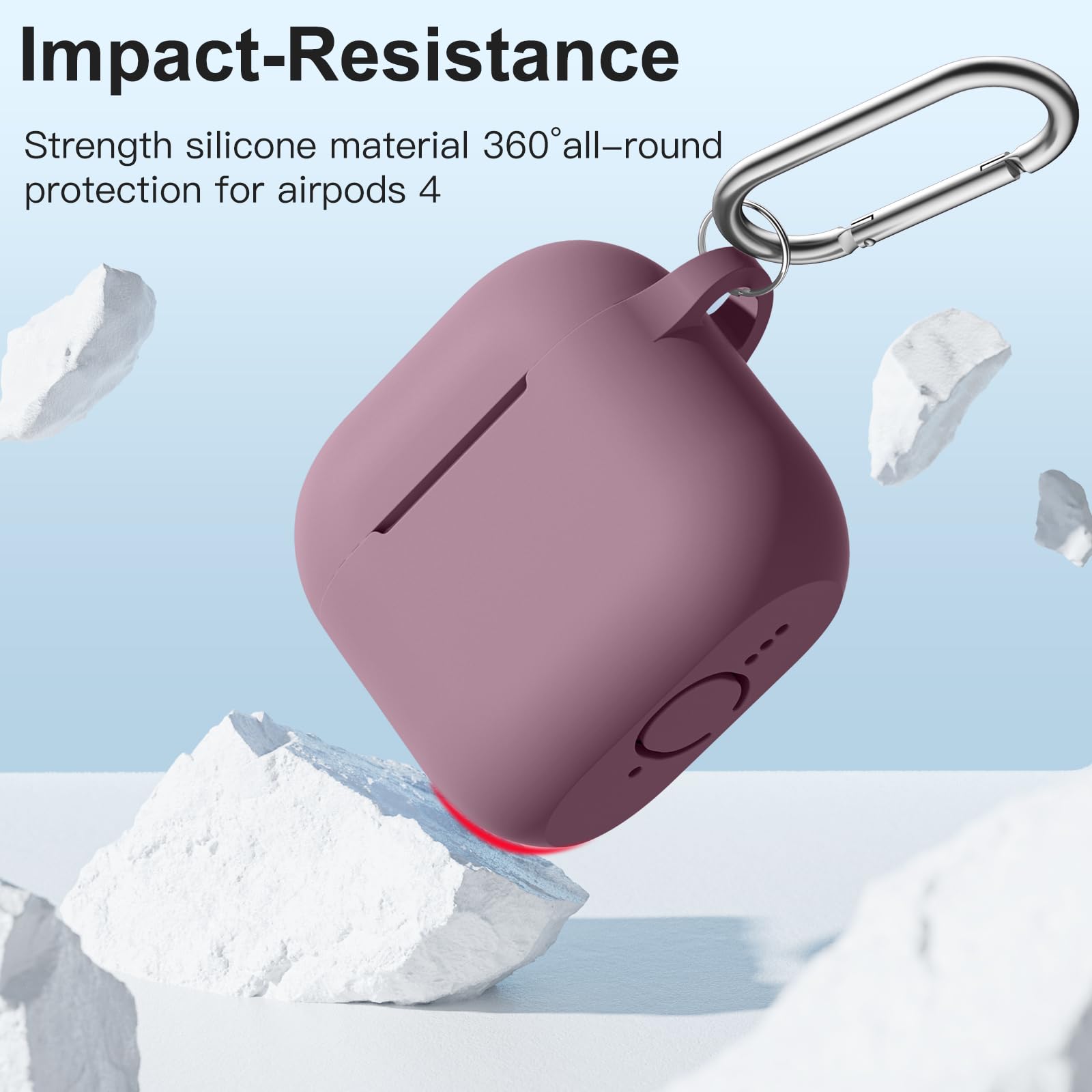 Ouwegaga Cover per Airpods 4 2024, Silicone Custodia per Airpods 4 Generazione, Protezione Completa del Corpo Cover Compatìbile con Apple Airpods 4 Case, con Moschettone, Fumo Viola