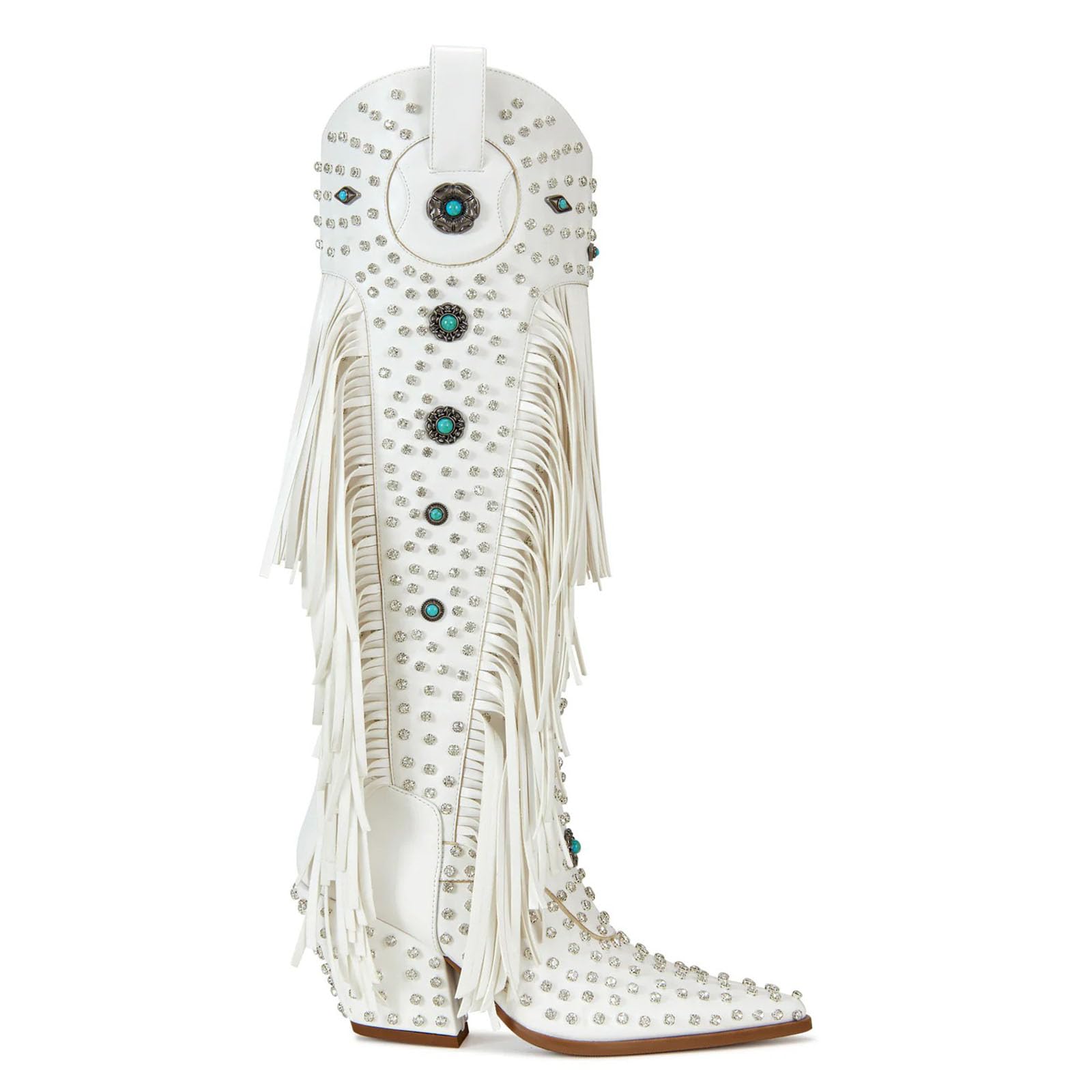 XEYANFYS Women's Fringe Western Cowgirl Boots Pointed Toe Rhinestone Mid Calf Cowboy Boots for Women