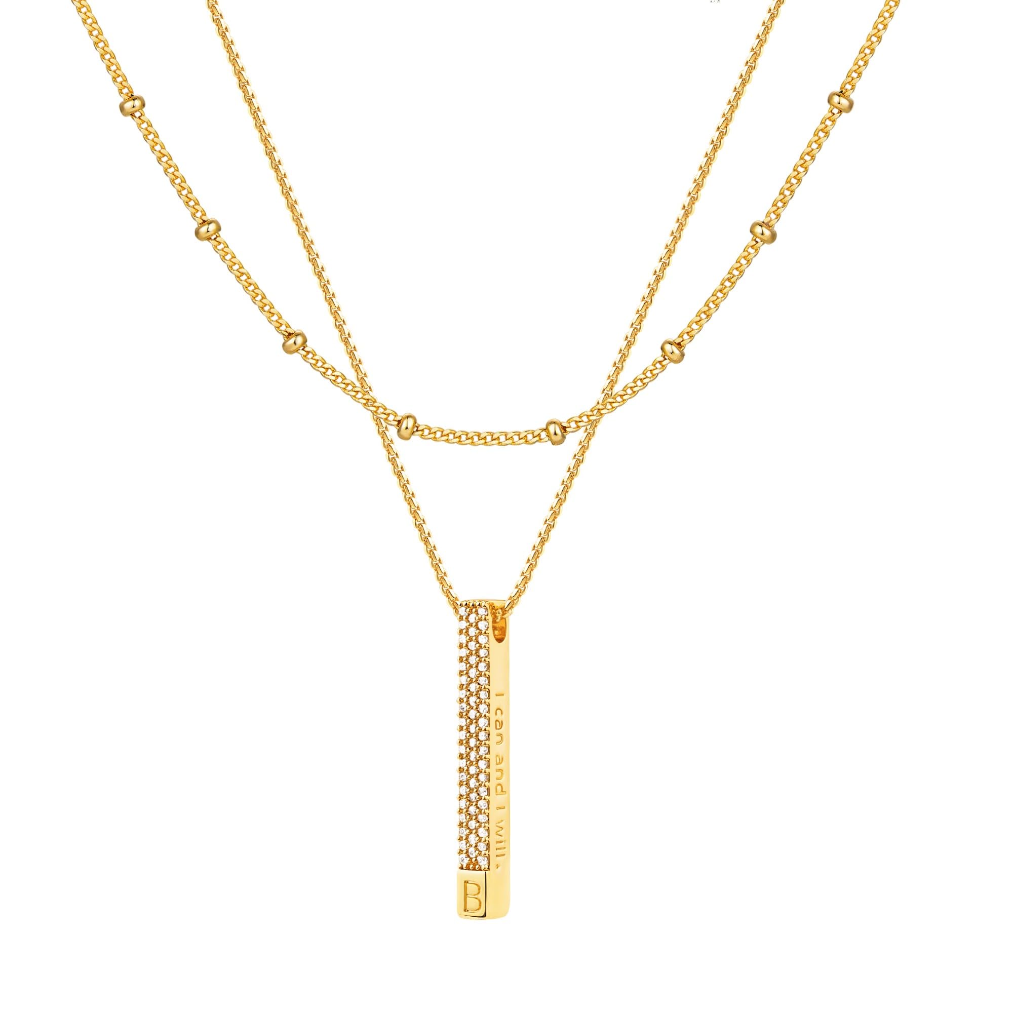 Jenosy Layering Kette Damen Kette mit Buchstaben Gold Personalisierte Kette mit Namen Zarte Halskette mit Stabanhänger für Damen 18K Vergoldete Namenskette Modeschmuck für Frauen und Mädchen