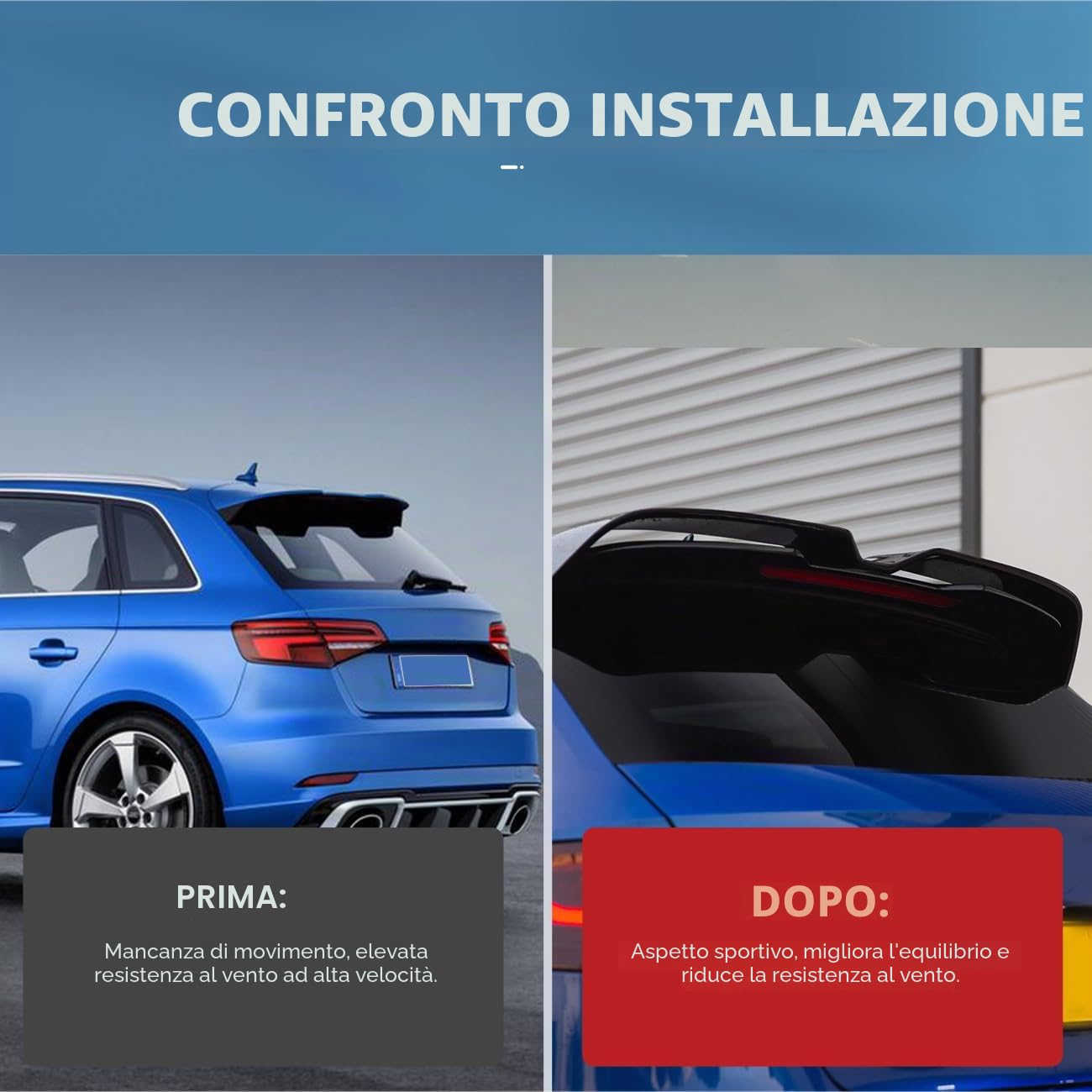 Alettone posteriore compatibile per Audi A3 S3 RS3 8V Sportback 5 porte 2013-2020 Lip Splitter per tetto posteriore Alettone per bagagliaio (nero lucido)