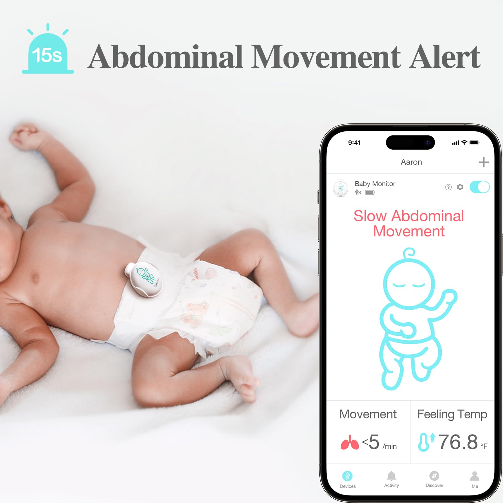 Sense-U Baby Monitor with Breathing Rollover Movement Temperature 