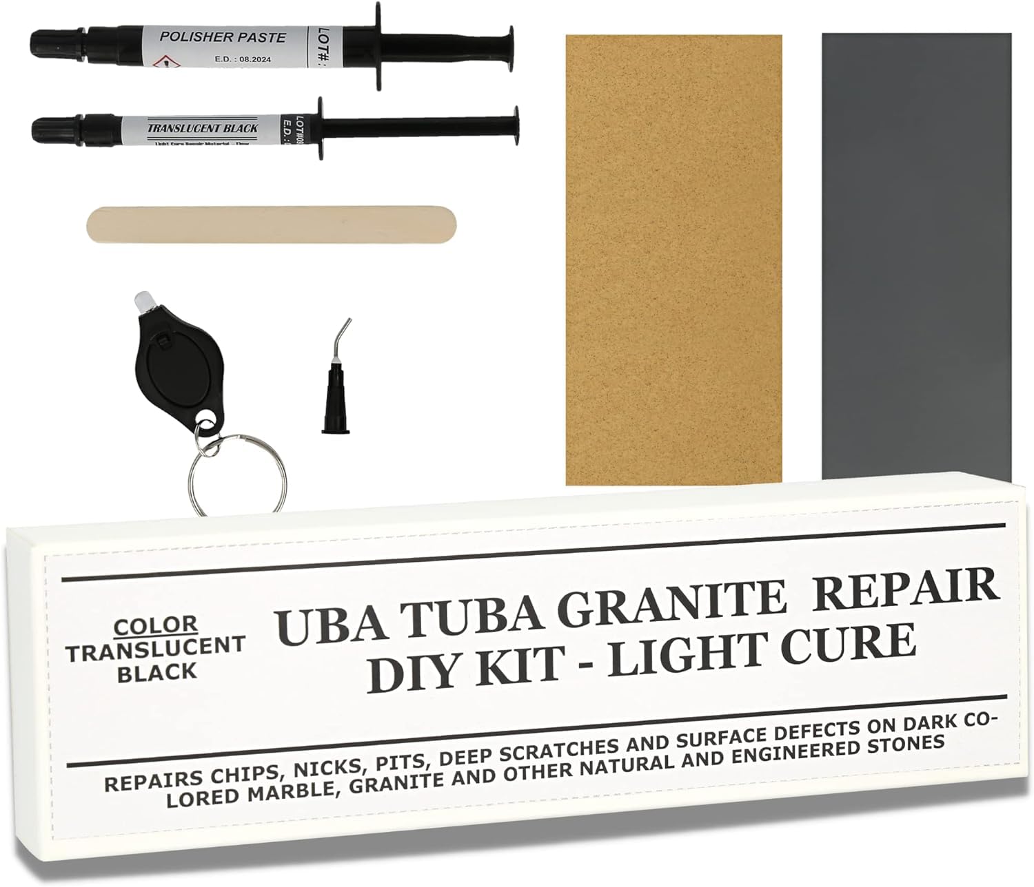 UBA Tuba Fliesenreparaturset Granit & dunkle Naturstein Reparatur-Set I Fliesen ausbessern & Arbeitsplatten mit Leichtigkeit in Minuten wiederherstellen | Für Quarz, Korian, Acryl, Fiberglas