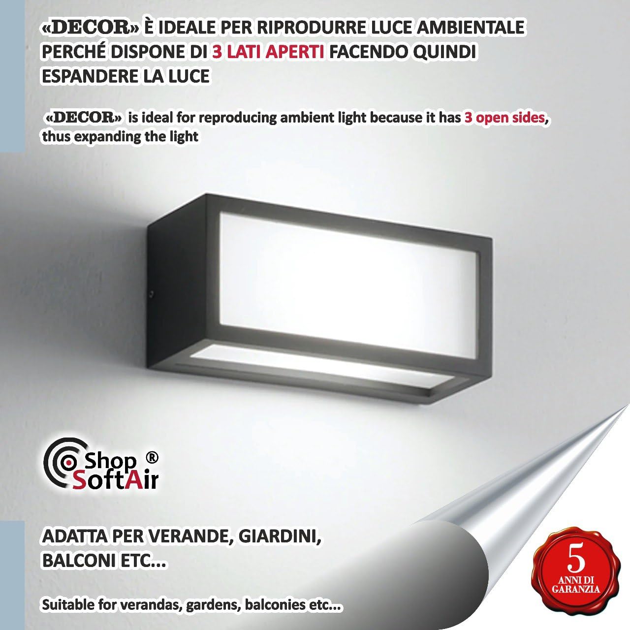 Applique lampada parete da esterno bianco ip54 rettangolare moderna per facciata balcone terrazza - garanzia 5 anni (Antracite)