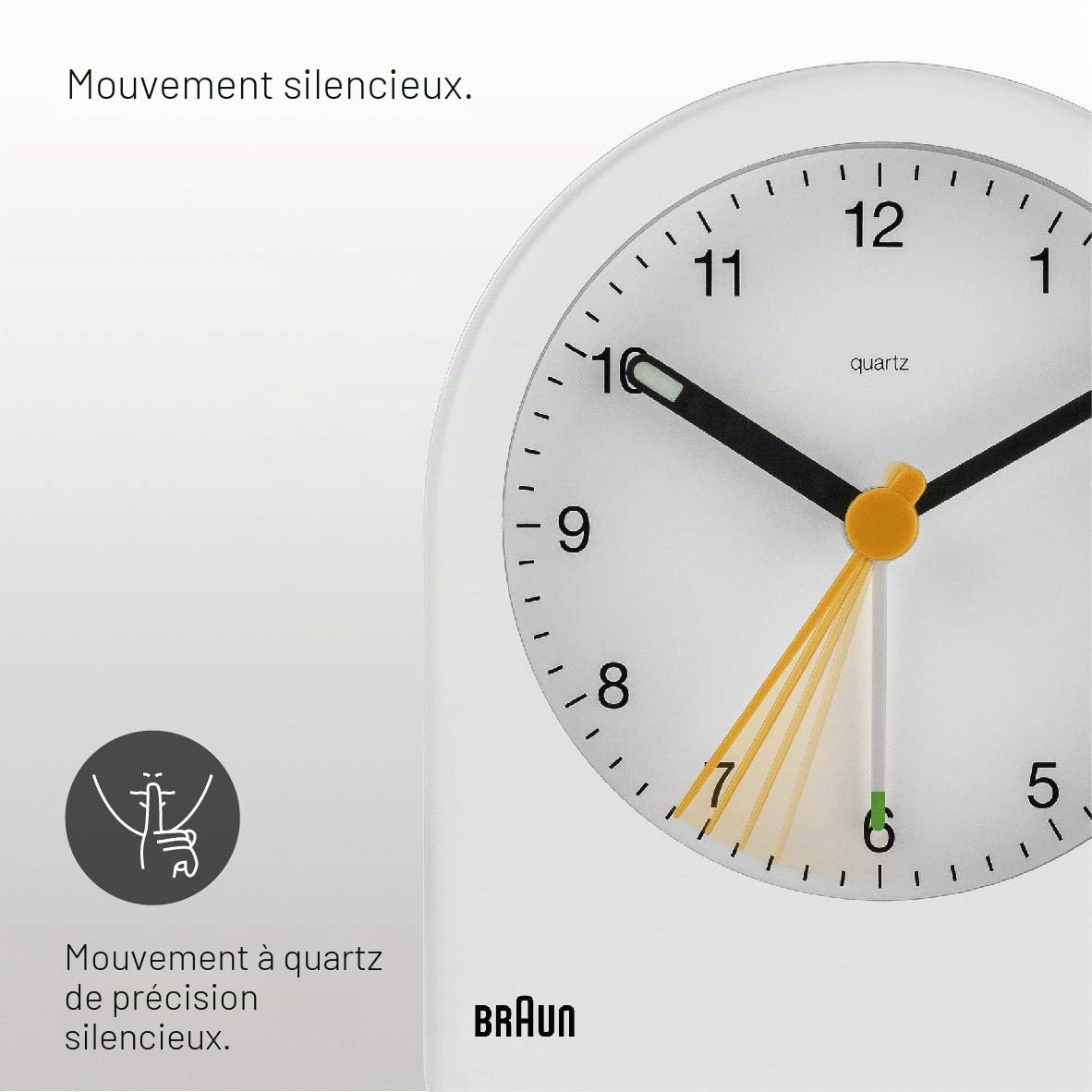 Braun Réveil analogique Classique avec répétition (Fonction Snooze) et rétroéclairage continu, Mouvement Silencieux à Quartz, bip de l’Alarme en Crescendo, Blanc, modèle BC22W.
