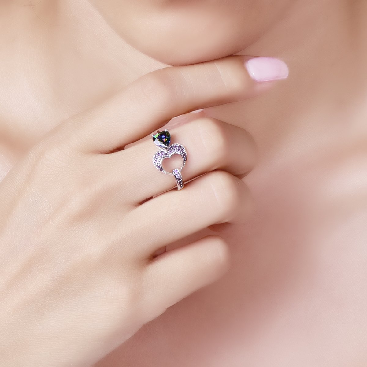 Emsione Created Rainbow Topaz 925 Silver Filled Ring for Women