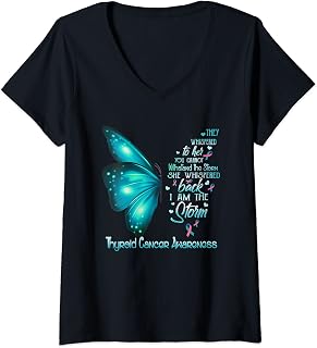 Womens I am the storm Thyroid Cancer Awareness Butterfly V-Neck T-Shirt