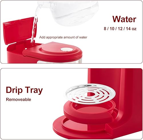 Miniatura 8 de Cafetera de una sola porción, cafetera de taza 2 en 1 K para cápsulas y café molido, cafetera pequeña de una taza con función de autolimpieza,