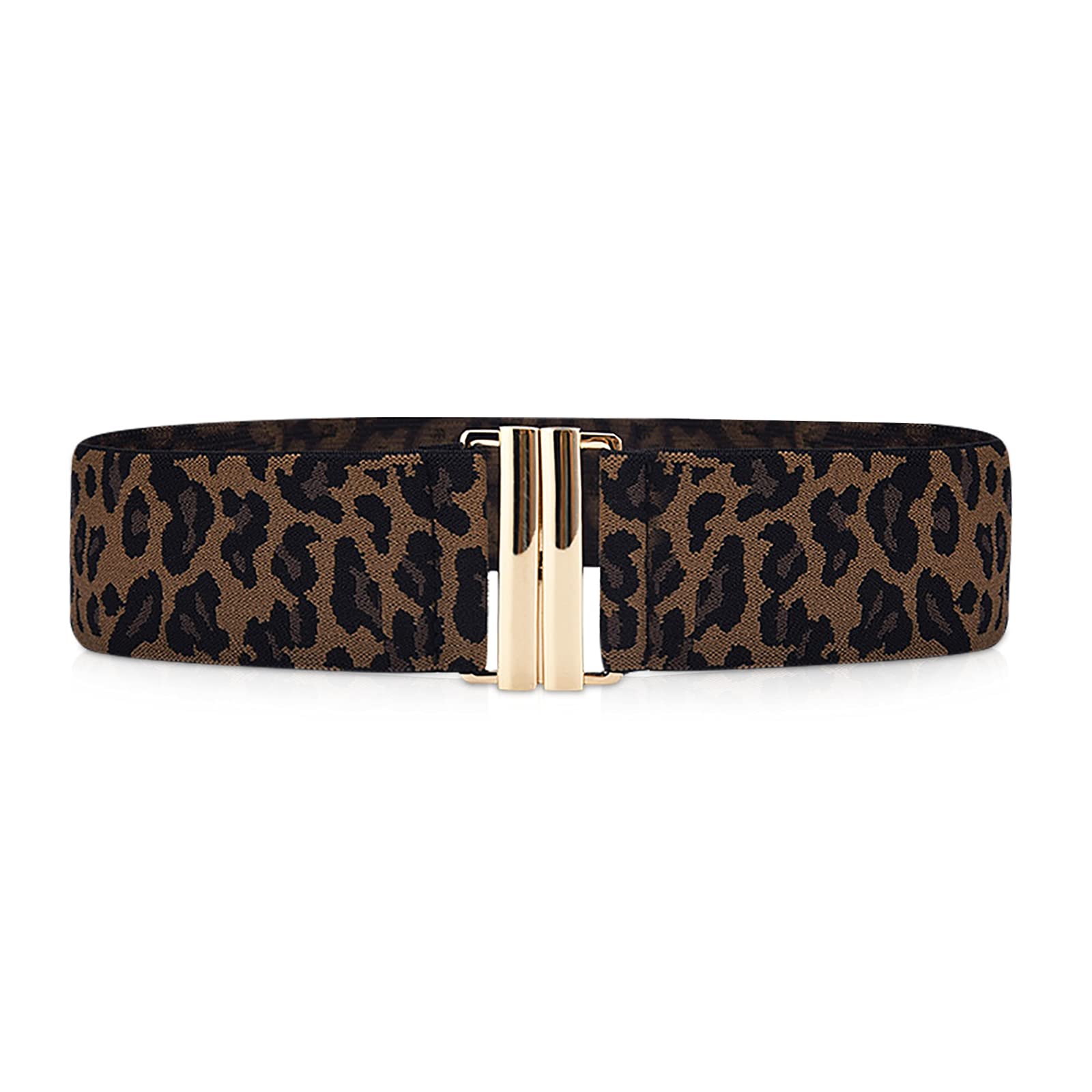 LumiSyne Womens Wide Elastic Waist Belt Stretchy Waistband Ladies Fashion Alloy Buckle Breathable Canvas Adjustable Belt Retro Leopard Cinch Belt For Dress Suit Overcoat