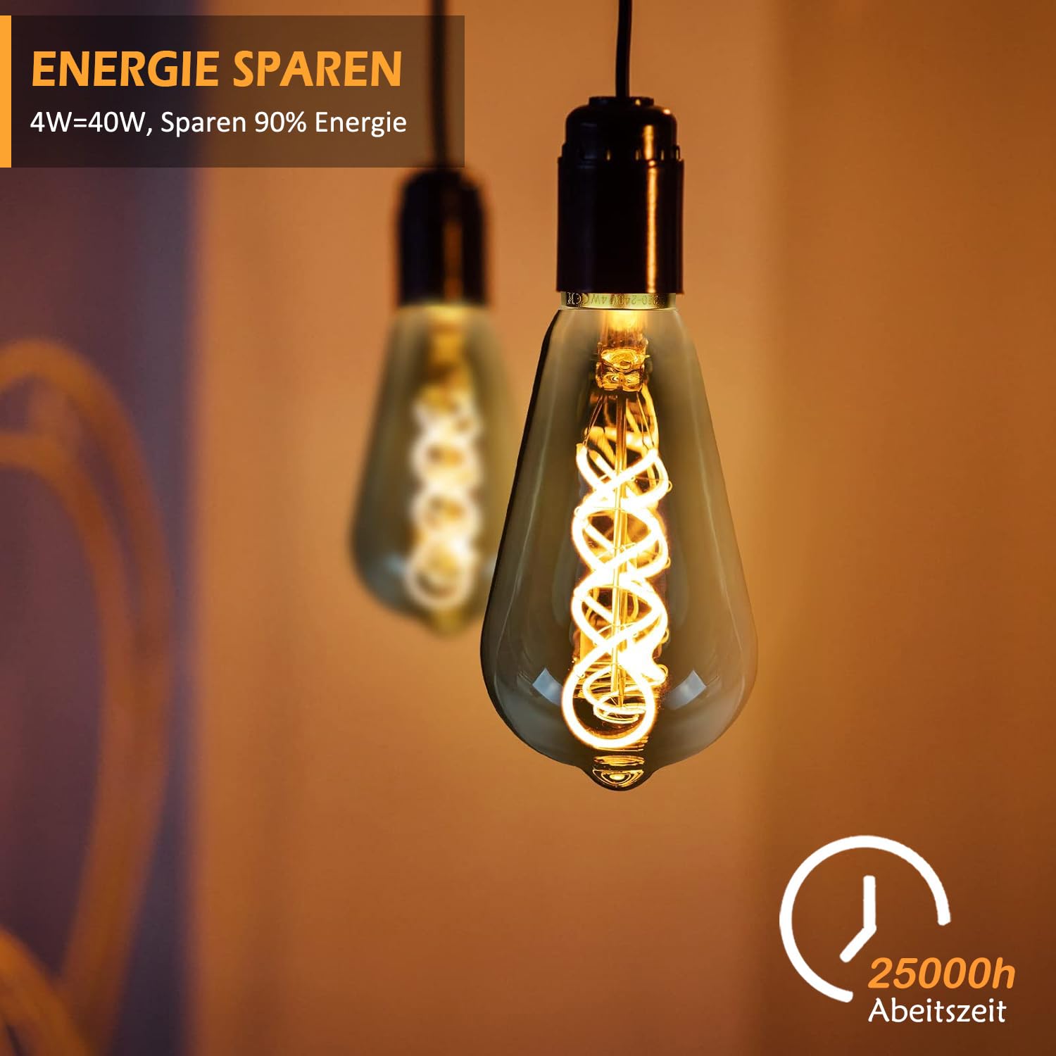 Edison LED Vintage Glühbirne, Dimmbar Glühbirne E27 4W LED Warmweiss, Vintage Edison Dimmbar lampe E27 Ideal für Nostalgie und Retro Beleuchtung - Rauchgrau Glas - 6 Stück（ST64 YHS）
