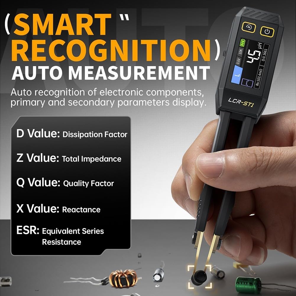 Para FNIRSI LCR-ST1 Digital Bridge Meter, LCR Digital Bridge Tester Digital Bridge Meter Tweezer Kit, Capacitancia Inductancia Continuidad Probador de tres frecuencias