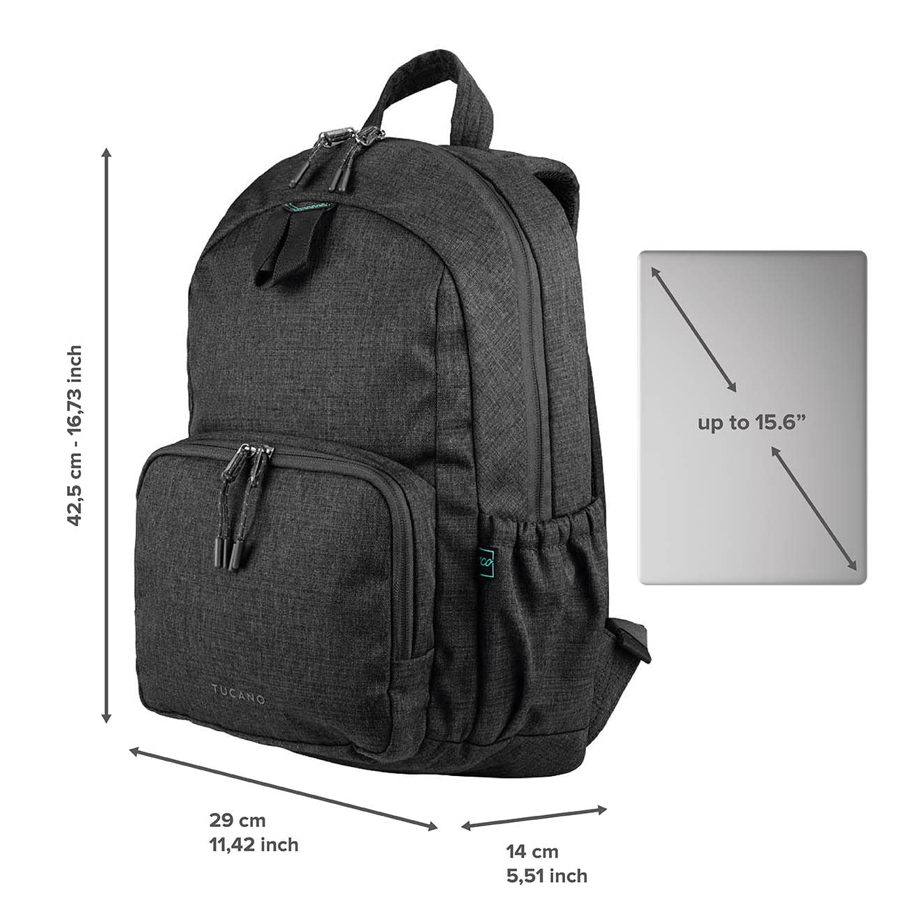 Tucano - Bit Zaino porta PC compatibile con Laptop 15.6 pollici e MacBook Pro 16". Capiente da Ufficio e Università. Imbottito e Protettivo per Laptop e Tablet, Adatto per Uomo e Donna