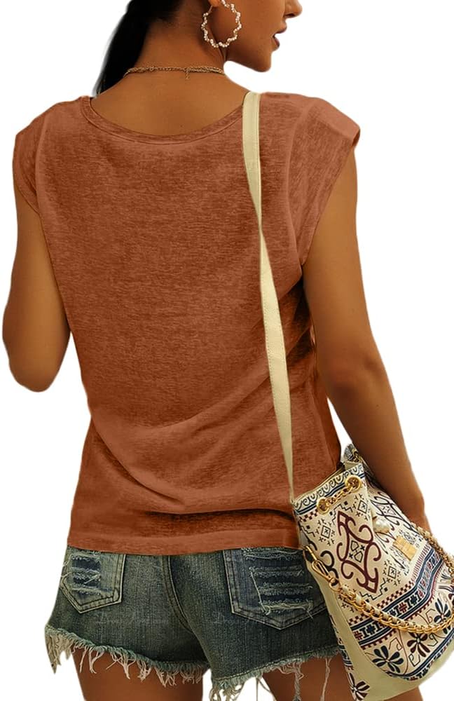 Langwyqu Womens Cap Sleeve Blouses T-Shirt Casual Loose Fit Basic Shirts Tank Tops - Image 2
