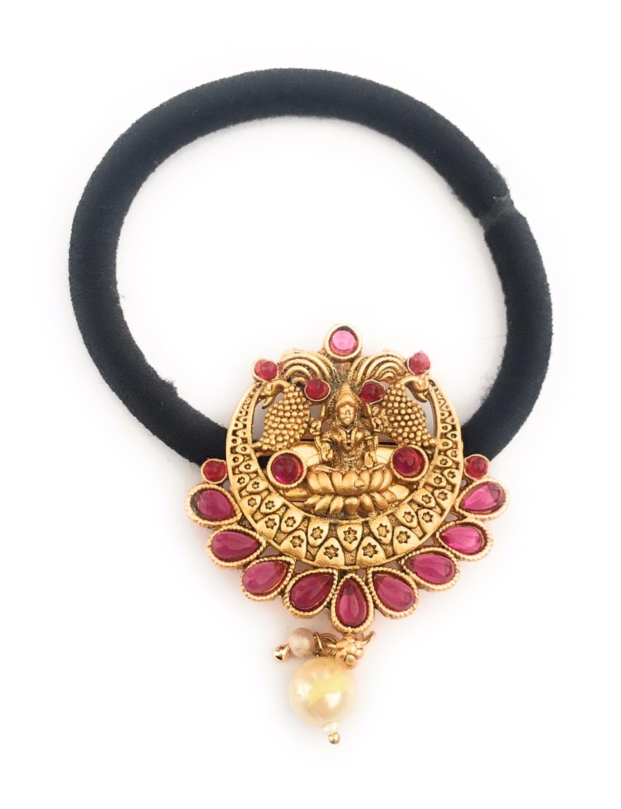 hair bands for women and girls black colour hair rubber bands with antique gold color decoration (pack of 1) traditional hair ties ponytail holders stones center clips for children (B0D66RMPXW) Amazon Price History, Amazon Price Tracker