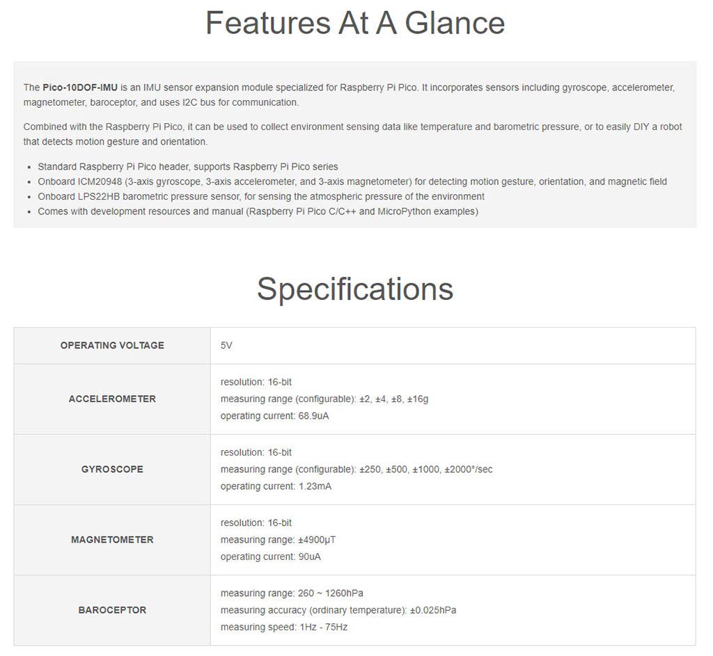 Snapklik.com : Coolwell 10-DOF IMU Sensor Module Kit For Raspberry Pi Pico