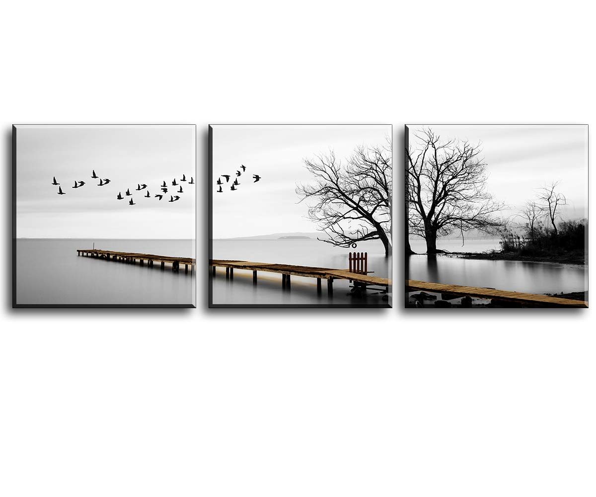 Canvas Print - Birds Fly Freely by the Lake - Ready Hanging Picture on Canvas - Wall Art for Bathroom Wall Art Decoration - 3 piece 30x30cm