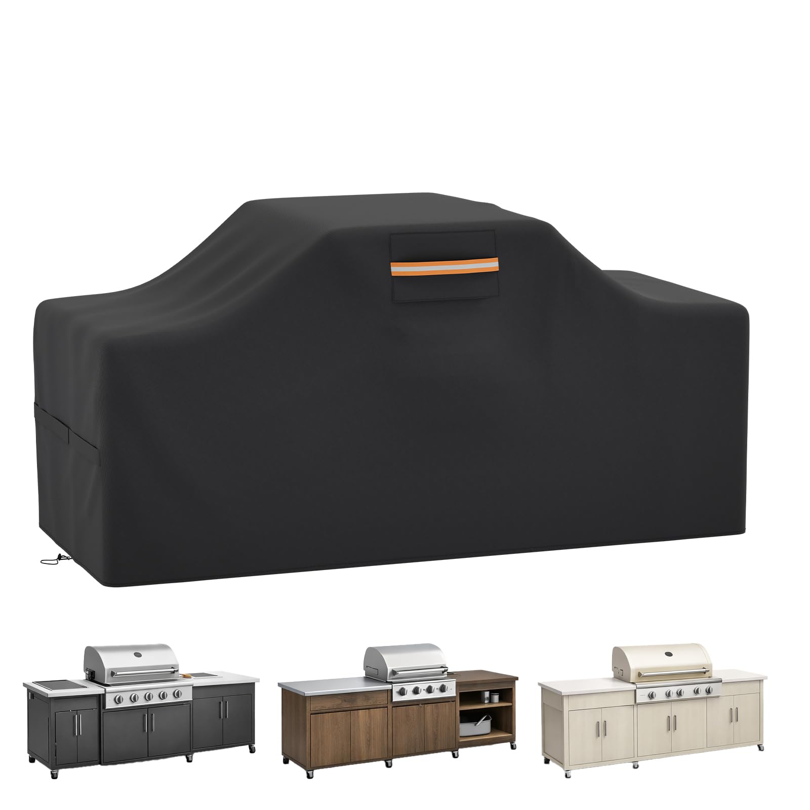 EVRBUL 98 Inch Island Grill Cover, 98" L x 42" W x 48" H Heavy Duty 420D Waterproof Outdoor Kitchen Island Grill Cover for Large Built in Grill with Top Handle Air Vents Reflective Strip Drawstring