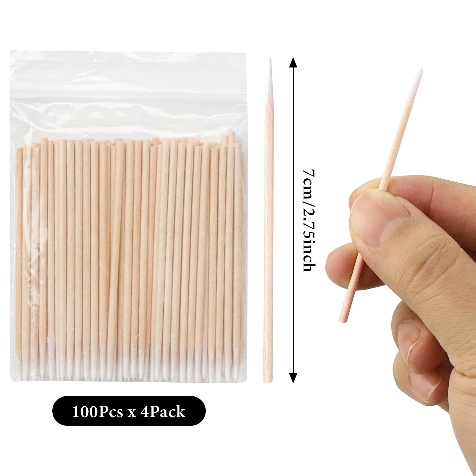 400 Piezas Bastoncillos de Algodón Puntiagudos de Madera Aplicadores Pequeños Bastoncillos de Algodón Para Tatuaje, Cejas, Belleza, Maquillaje, Uñas (7cm)