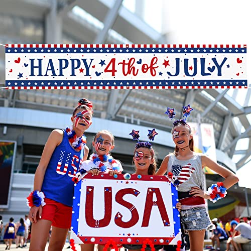 Arosche 4Th Of July Banner Decorations 120" X 20" Double Printed Happy 4Th Of July Independence Day Patriotic Star Stripes Hearts Party Decorations For Indoor Outdoor Garden,Lawn,Yard Decorations #TOP6