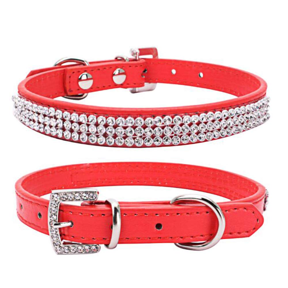 Dogs Kingdom 12"-20" Length Adjustable Full Rhinestone Crystal Studded Leather Dog Collar for Small or Medium Pet Collar,Red,M