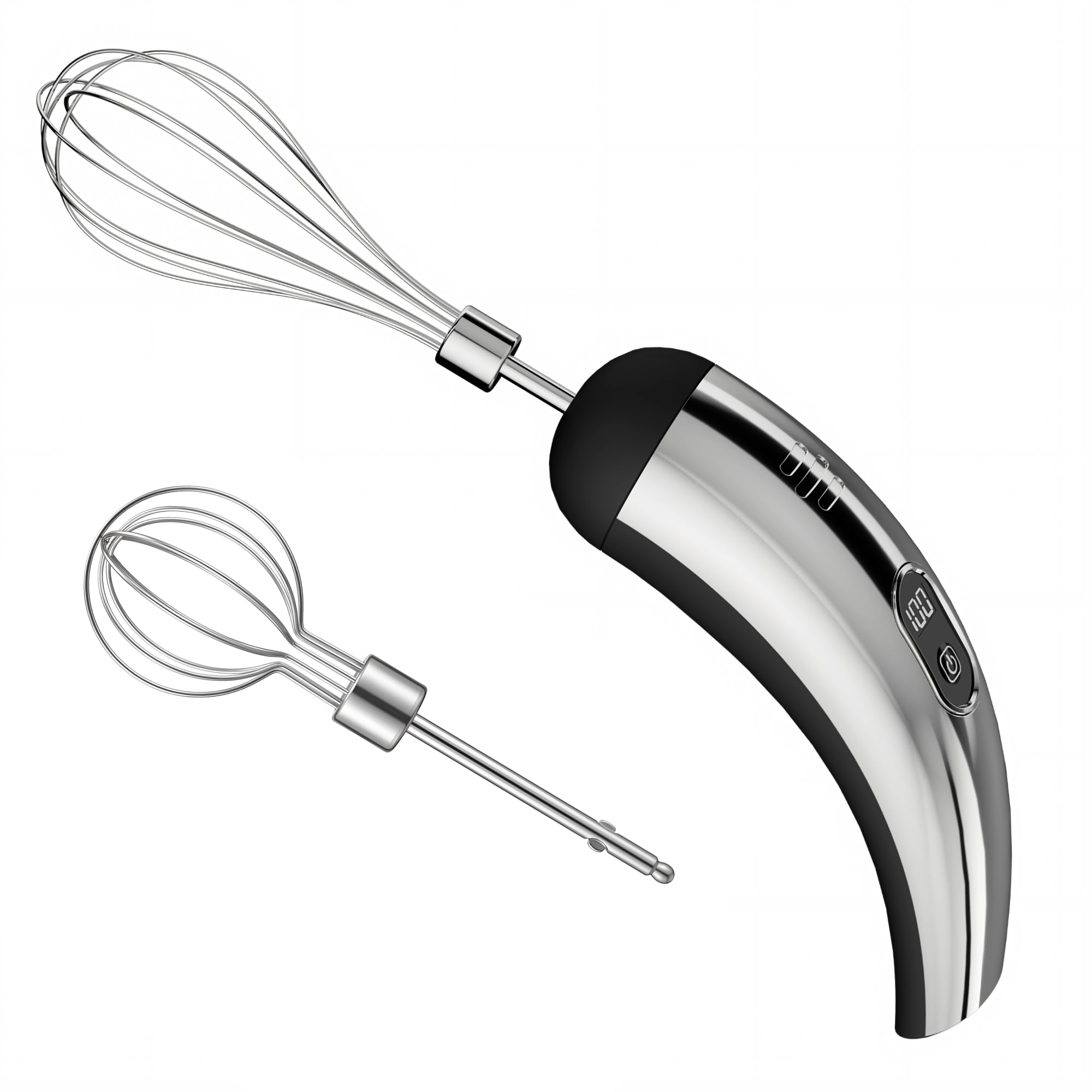 Batidora de mano inalámbrica recargable, pantalla digital de 5 velocidades, batidor de huevos inalámbrico con 2 batidores eléctricos, para bebidas y desayuno, cocinar u hornear en la cocina
