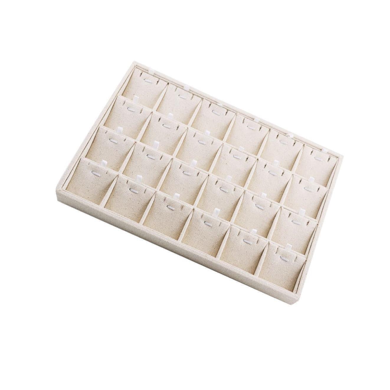 ALCXAZS Elegant Rings Earrings Jewelry Display Organizer Tray Holder Showcasing Collection Dividers, Beige, 24 Grids Necklace Tray