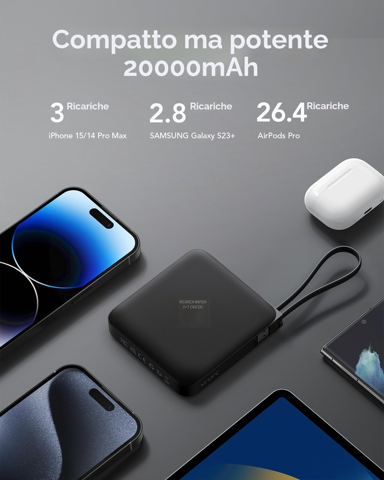 VRURC Power Bank con cavo di ricarica rapida USB C Power Bank