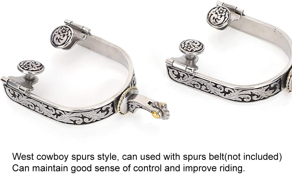 Spurs, 2PCS Stainless Steel Silver Engraved Bumper Spurs Horse Boot Spurs with Gear Boot Spurs Spurs for Cowboy Boots West Cowboy Spurs Riding Horse Accessory for Horse