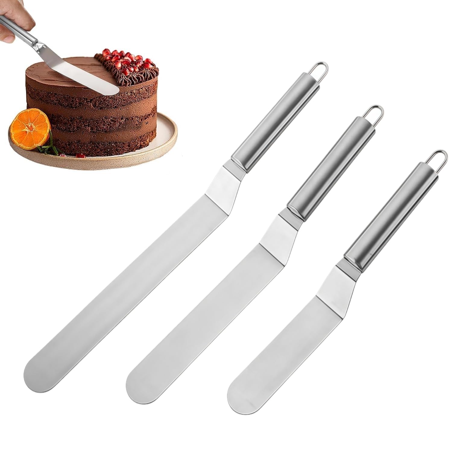 Heyumybit 3 Piece Cake Angled Palette Set,6/8/10 Inch Icing Spatula,Stainless Steel Baking Spatula,Cake Knives for Kitchen Baking,Frosting,Pastry,Cakes