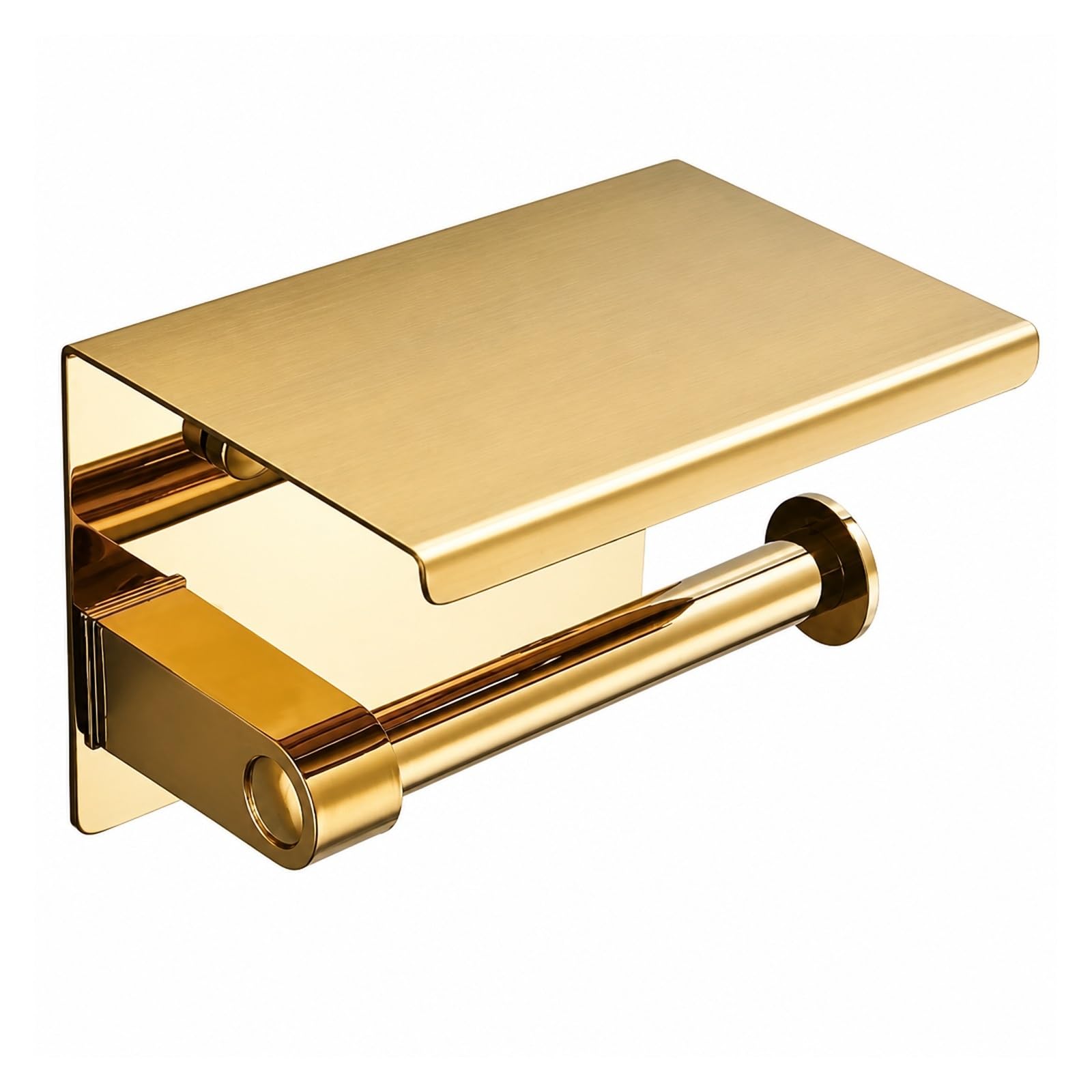 Porta carta igienica in acciaio inox con ripiano | Standard multicolore: mensola for telefono for riporre i tessuti montata a parete nel bagno(Gold)
