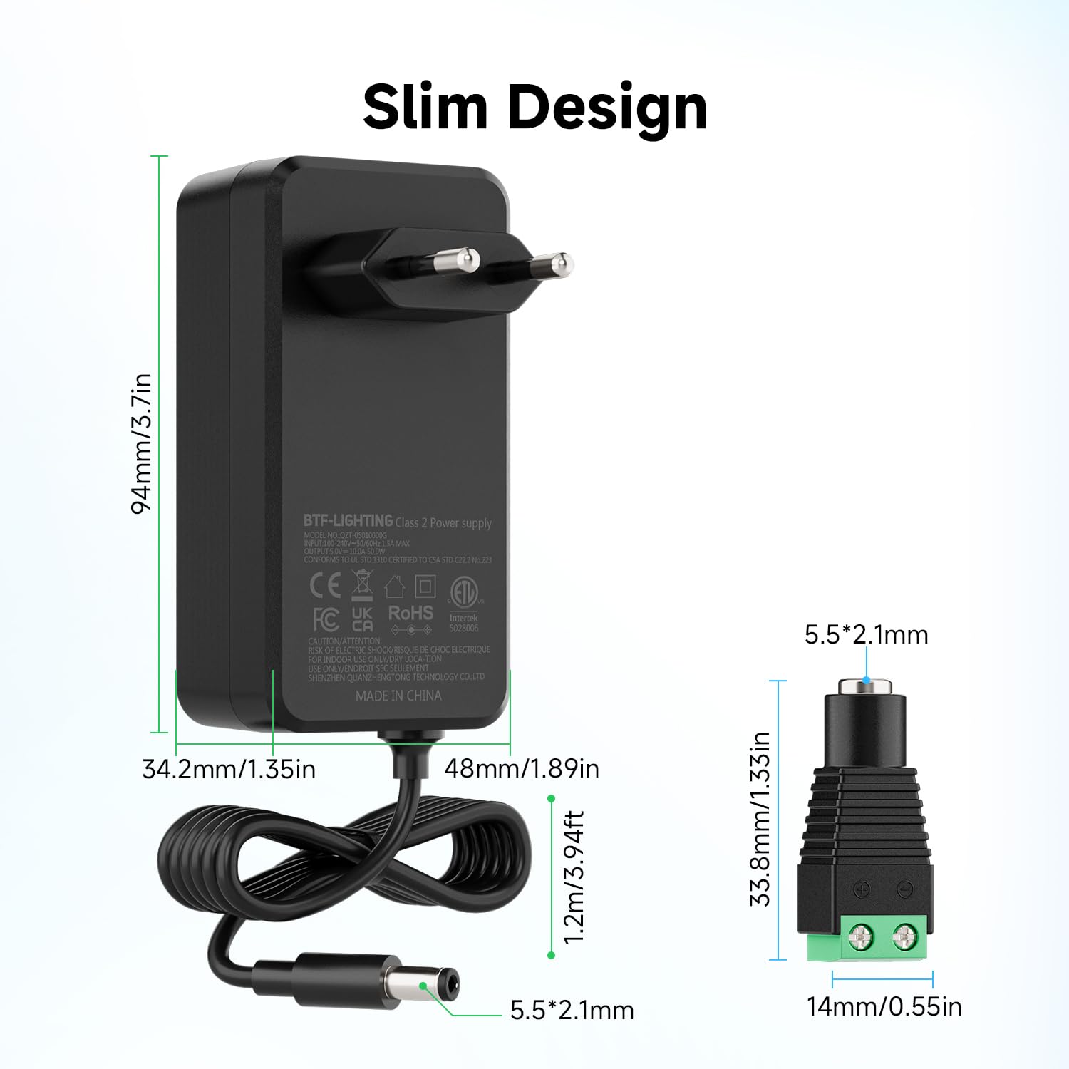 BTF-LIGHTING 5V10A zasilacz CE LED transformator zasilanie AC 100-240 V | Adapter sieciowy do DC 5 V 10 A 50 W transformator do WS2812B SK6812 WS2801 taśma LED WiFi Router USB Hub TV Box