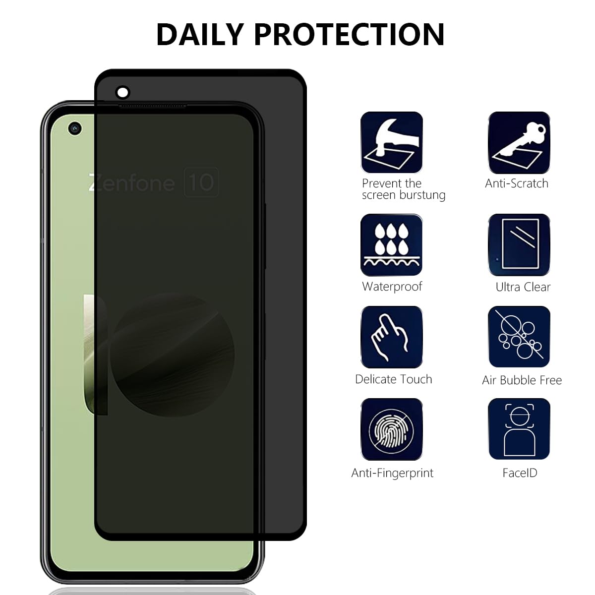 MiRowy Privacy Schutzfolie Für Asus Zenfone 10 – 2x Sichtschutz + 2x Kameraschutz, 9H Panzerglas