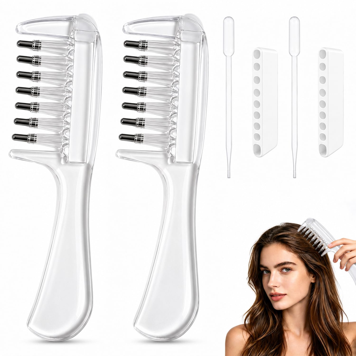 2Pcs Scalp Essential Oil Applicator,Scalp Massaging Brush Applicator,Hair Care Oils,Scalps Oil Applicator for Hair Growth Care,Fast Regrowth & Strengthens Hairs Roots (A)