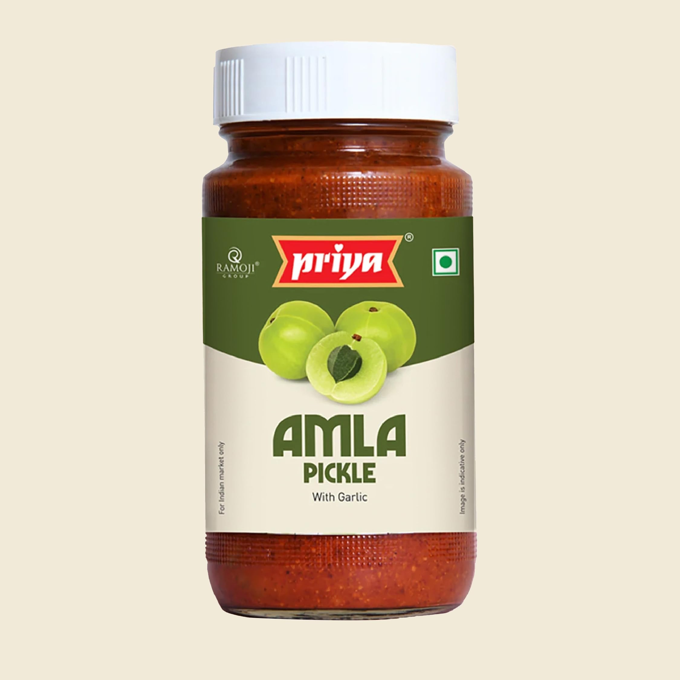 Priya Amla Pickle With Garlic,300G-Authentic Telugu Style Amla Achar|Traditional South Indian Taste|Homemade Andhra Pickles|Tangy Taste|With Amla Berries,Tamarind Paste&Mixed Spices|Glass Jar