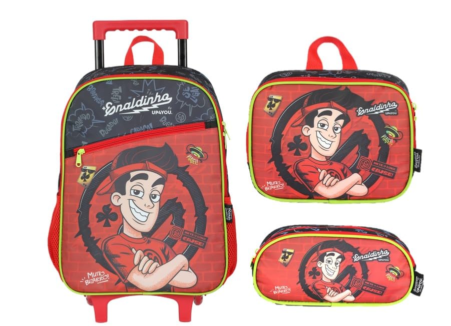 Kit Mochila Rodinha Enaldinho Lancheira Estojo 2026 Vermelha Vermelho Enaldinho Youtuber