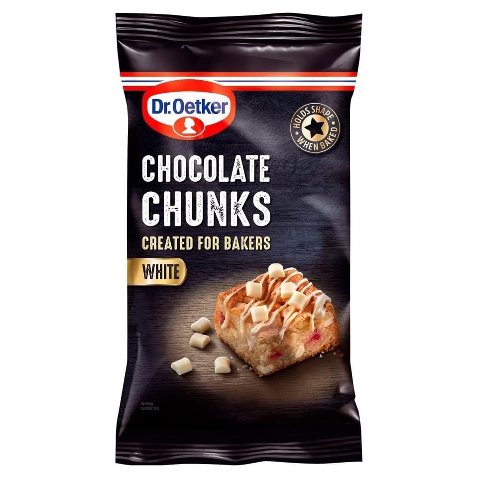 Dr Oetker Chocolate Chunks White 100G | Chunks hold shape when baked into delicious cookies and muffins | Chunks can be melted for use in a wide range of recipes