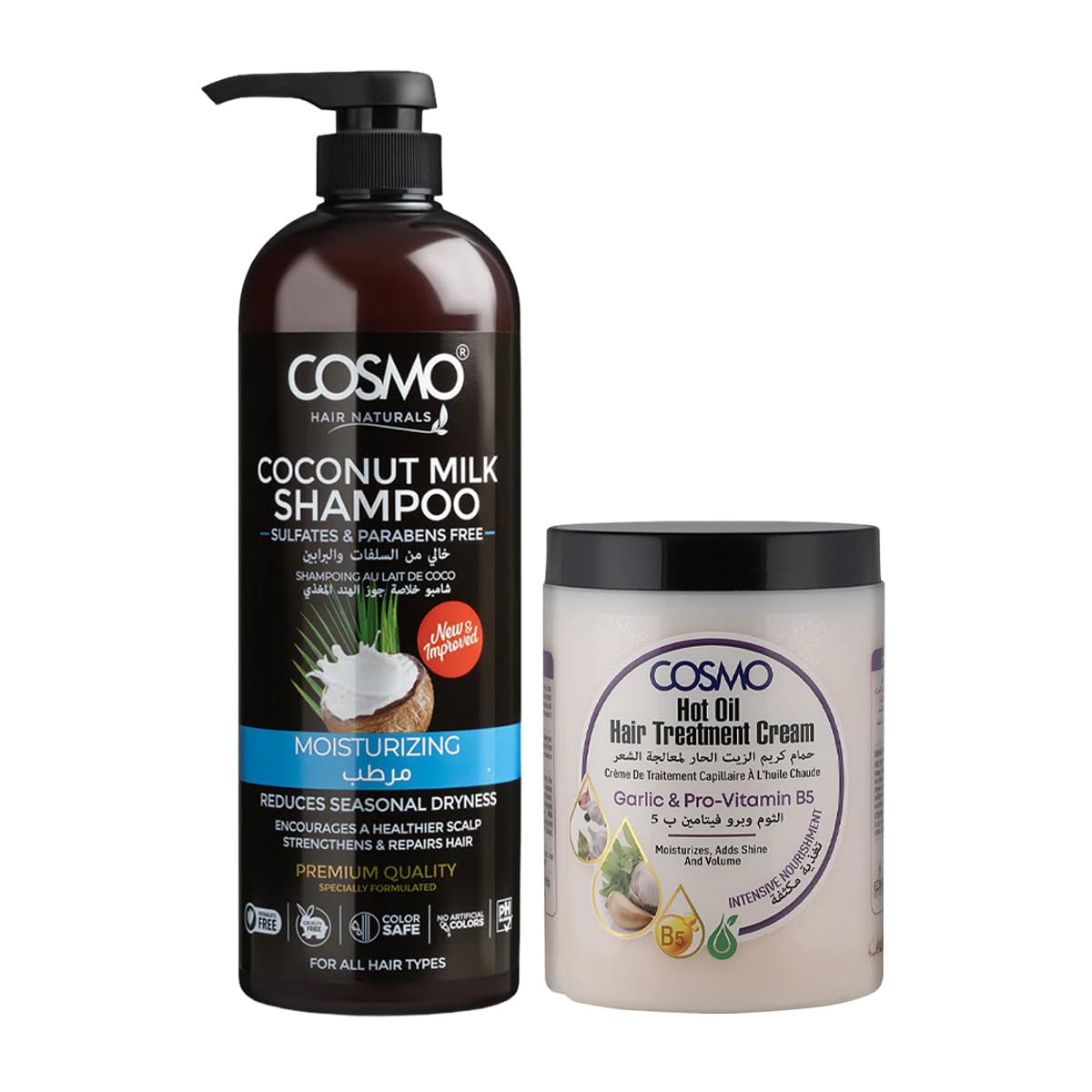 Cosmo Strengthens & Repairs Hair Care Combo | Moisturizing Coconut Milk Shampoo & Garlic Hot Oil Treatment Cream 1000ml | Reduces Seasonal Dryness & Adds Volume | Sulfate & Paraben Free-image-2