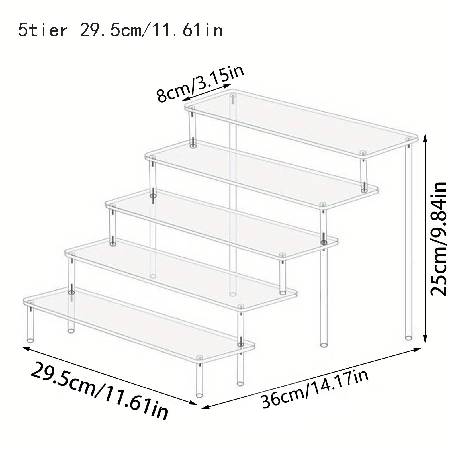 Acrylic 5-Tier Display Stand, Clear Perfume Organizer, Cupcake Stand Holder, Large Shelf Risers for Figures, Party Desserts, Home Decor